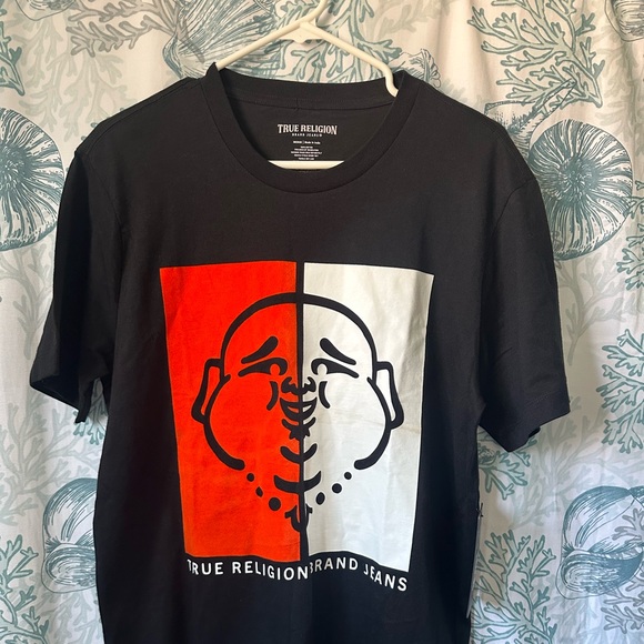 NWT $59 Black TRUE RELIGION TEE Half Face Buddha Shirt MEN’S MEDIUM M - Picture 1 of 7